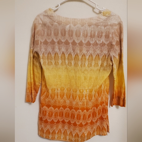 Chico's Size 0 Boho Style Colorful Blouse With Gold Threading - Picture 5 of 5